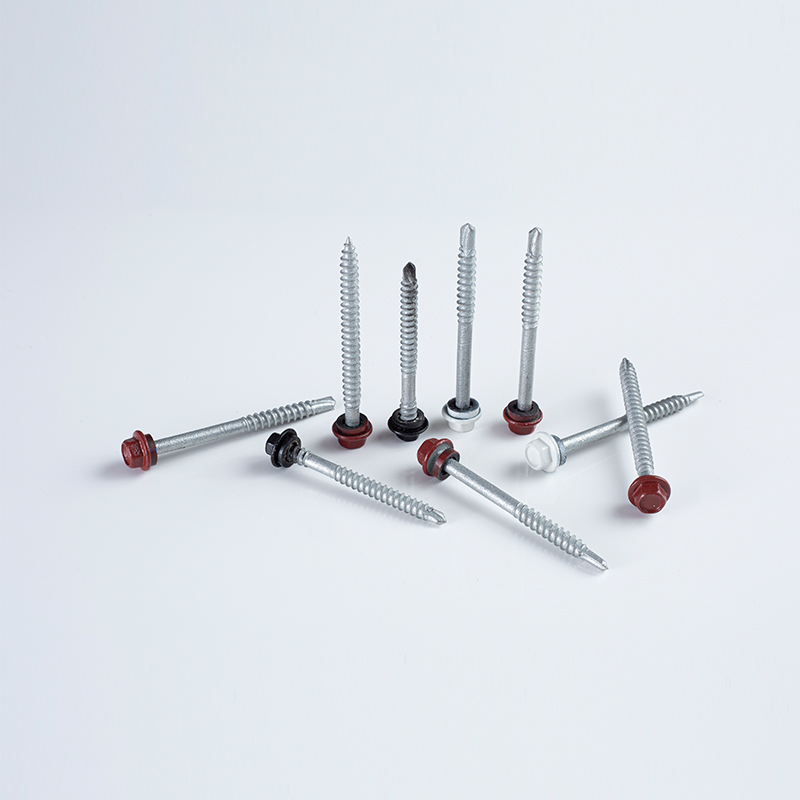 Selbstbohrende Sechskantschraube mit geklebter Unterlegscheibe 14-10×75 CL3 Lackierter Kopf (Elfenbeinweiß / Fliesenrot / Schwarz)